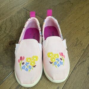 Toms Pink Floral Embroidered Slip-Ons - size 11 toddler